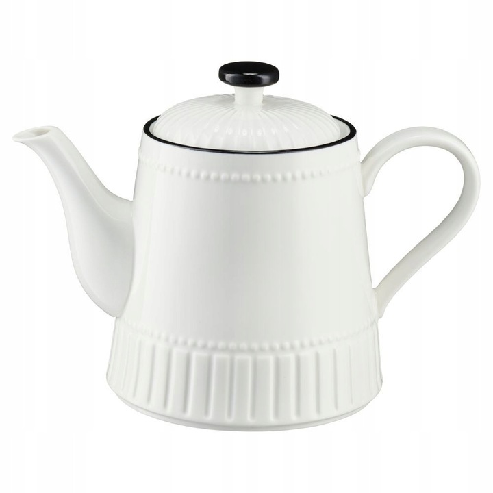 PILLAR porcelán teáskanna, 1L, fehér fekete mintával, 13.5x16cm