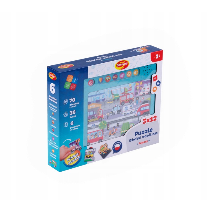 Puzzle Dumel, Dzwieki Wokol Nas, Pojazde, 36 piese, 70 sunete, 3+ ani