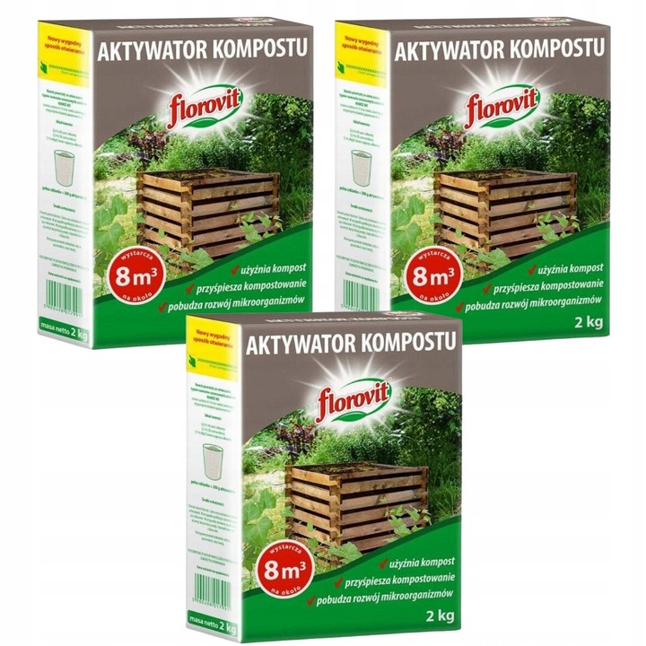 Set 3 bucati Activator Compost Florovit 2kg, imbunatatirea calitatii compostului, reducerea mirosurilor, multicolor