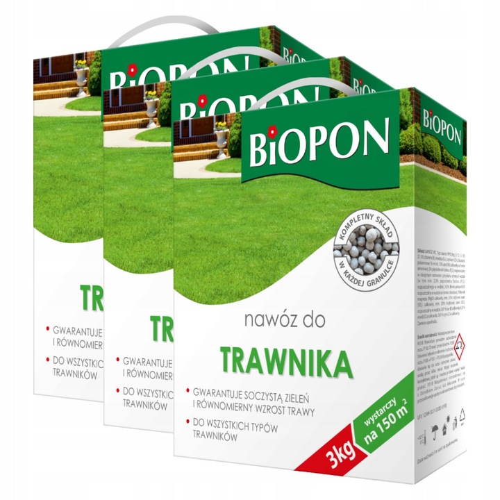 Тор за трева Biopon 3кг - Комплект от 3 броя, балансирани хранителни вещества, устойчивост на стрес