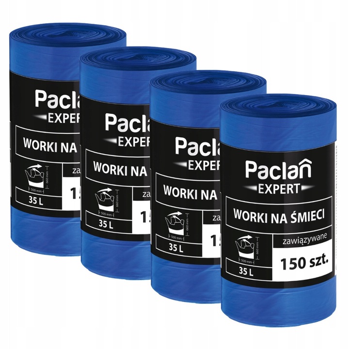 Торби за битови отпадъци Paclan Multitop 35L, комплект 4 броя, 150 броя, 500x660mm, син цвят