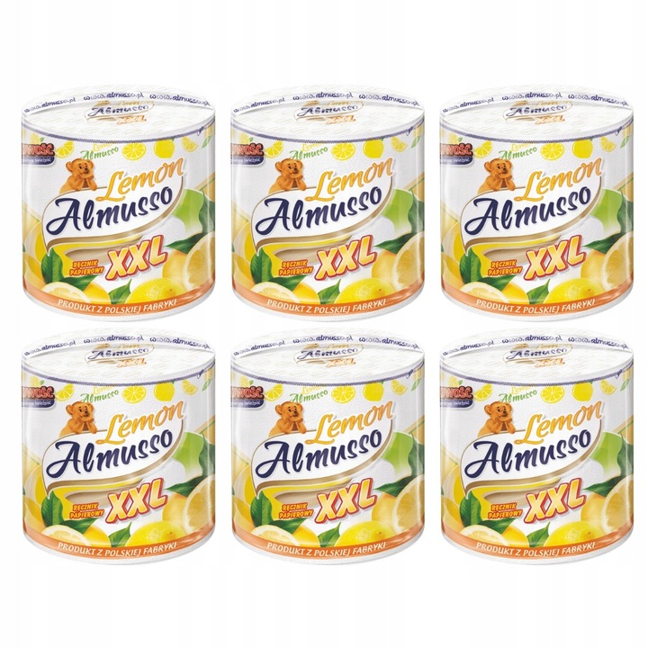 Set 6 Prosoape de Hartie Almusso Lemon XXL 2-Warstwate, 20x22,5cm, 80m