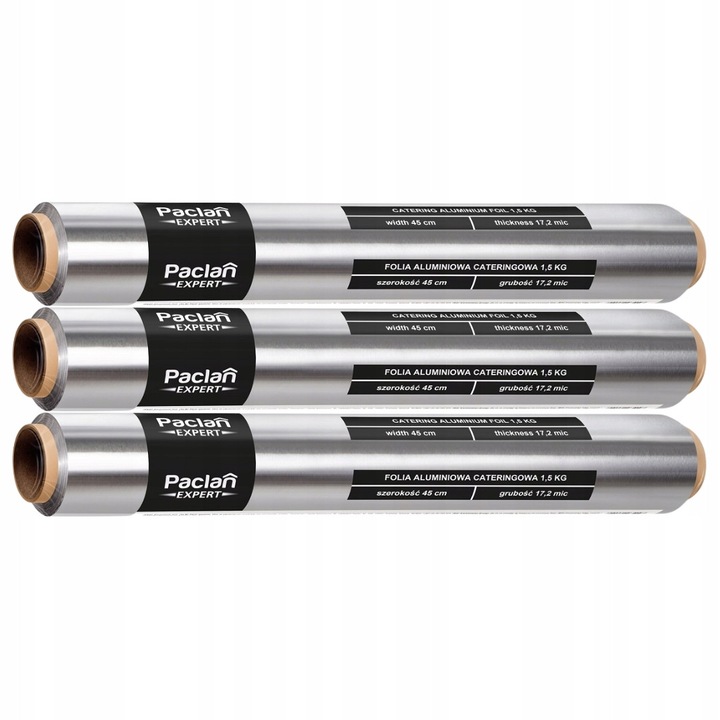 Folie Aluminiowa Cateringowa Paclan, set 3 bucati, 1,5kg x 45cm, rezistenta la caldura, pastreaza prospetimea