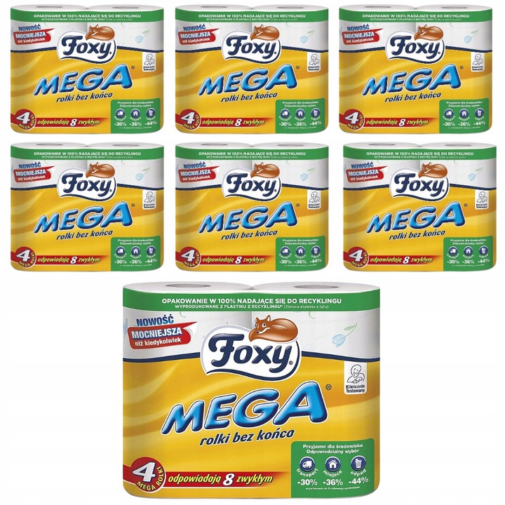 Тоалетна хартия, Foxy, Mega, 28 ролки, 330 листа/ролка, бяла