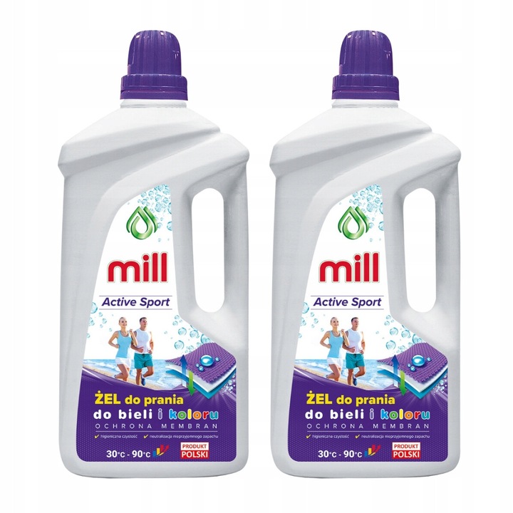Mill Active Sport mosószer, 1,5L, 2 darabos szett, sport- és túraruházathoz