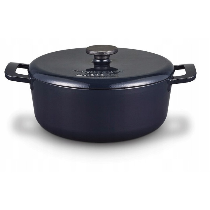 Oala din fonta The Dutch XL 28 cm Brabantia, capacitate 6 l, culoare neagra, set cu capac