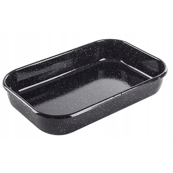 Tava de copt, 4,8L, metal, emaliata, 38x24cm, neagra/nacrapiana