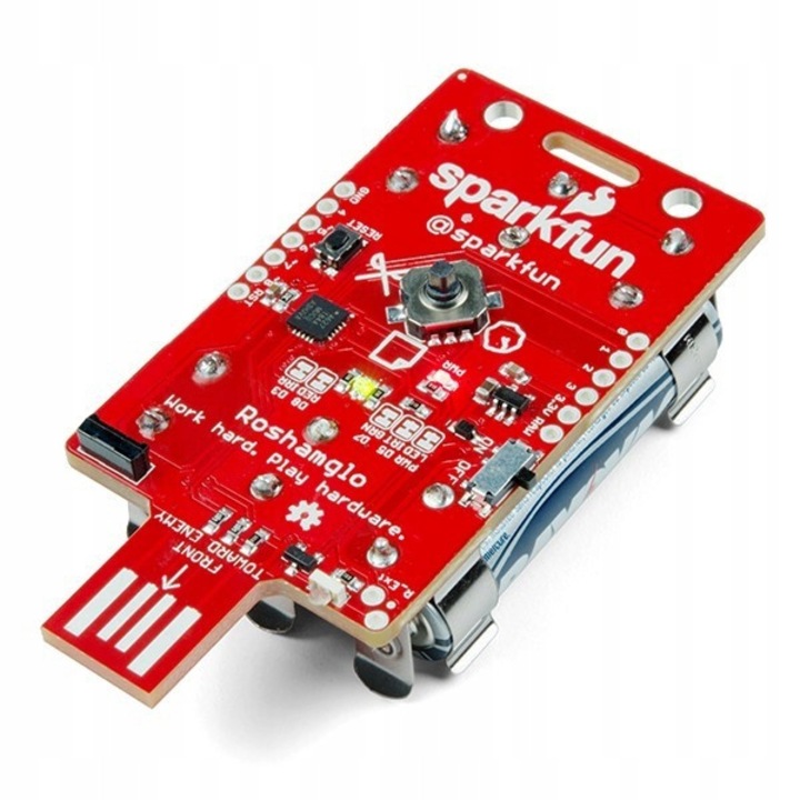 Комплект модул за игра Roshamglo Badge, SparkFun, ATtiny84, IR, комплект 1х платка, 3х батерии AAA, 6х държачи за батерии