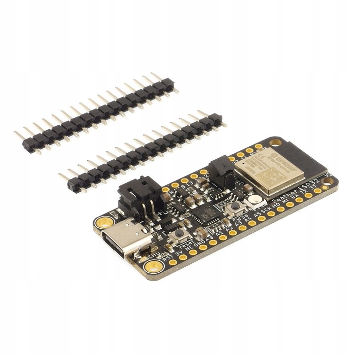 Модул ESP32 Feather V2, Adafruit, WiFi, Bluetooth, 8MB Flash, 2MB PSRAM, комплект с 2 конектора goldpin 16-pin
