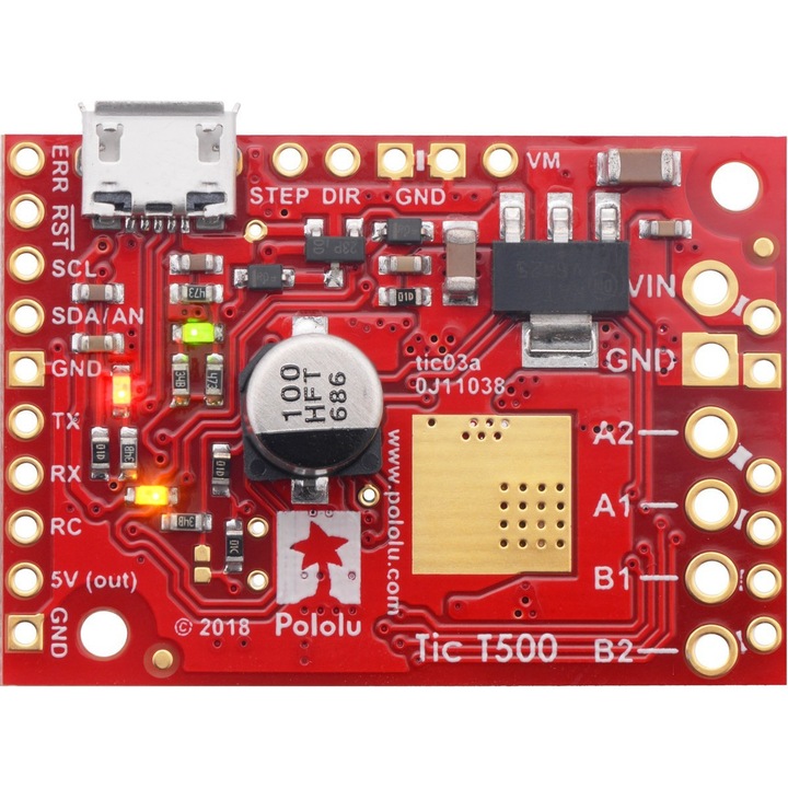 Модул Tic T500 USB - Контролер за стъпков мотор, Pololu, 4,5-35V, 1,5A, 38x27x11mm, комплект с конектори