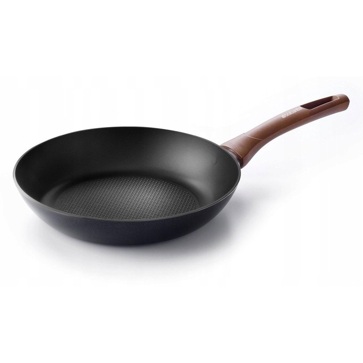 Tigaie Brabantia R-CYCLE 24 cm, aluminiu reciclat, neaderenta, manere din lemn reciclat