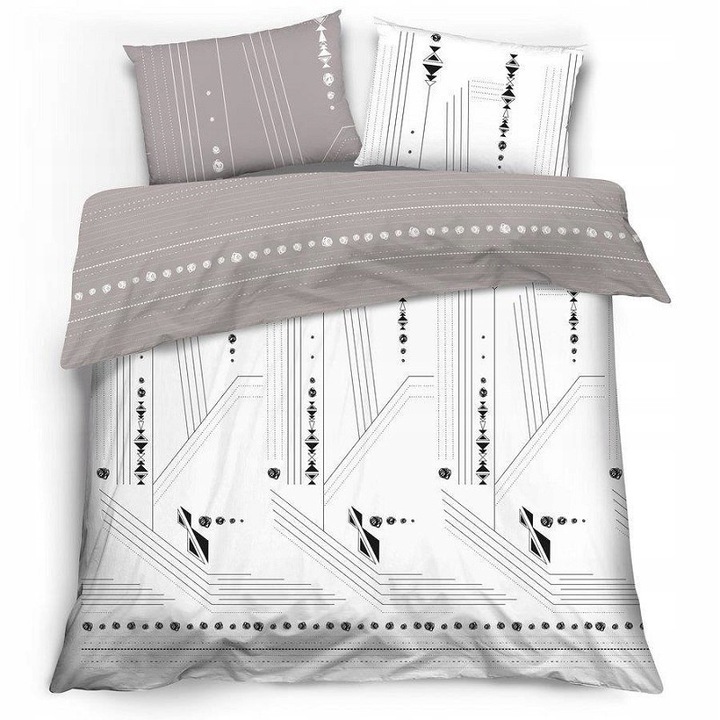 Set lenjerie de pat Miss Lucy Lotta Line 220x200cm, 2x70x80cm, bicolor, 100% bumbac