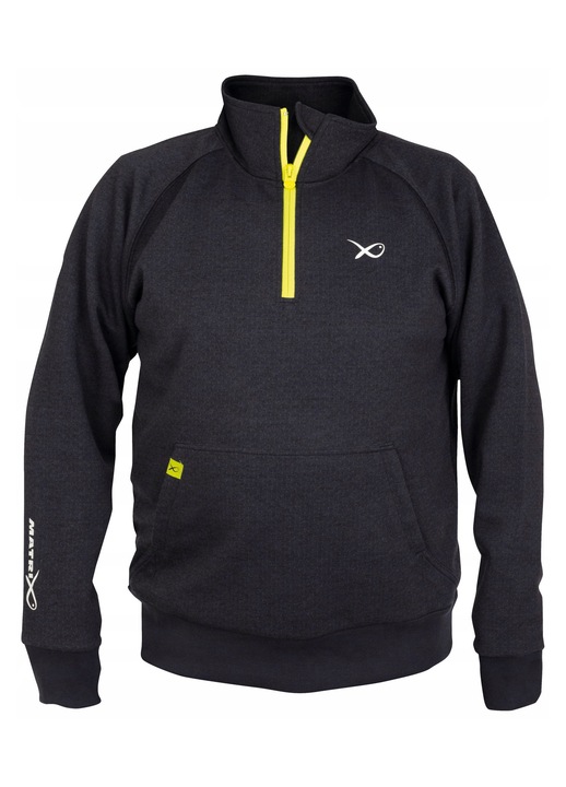 Matrix Minimal sportpulóver, cipzár, Black Marl, Lime, előmosott anyag