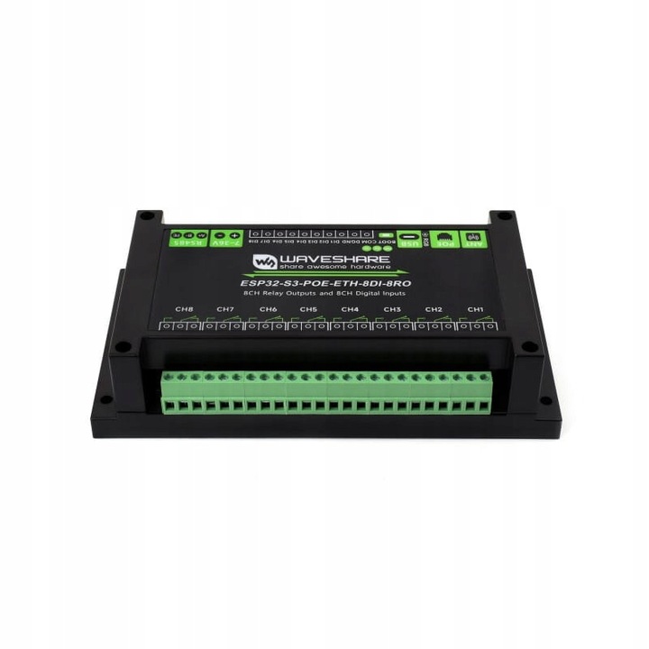 Модул 8 канала с Wi-Fi/Bluetooth, RS485, Ethernet PoE, 10A 250V AC, 7V~36V DC, 175x90x40mm