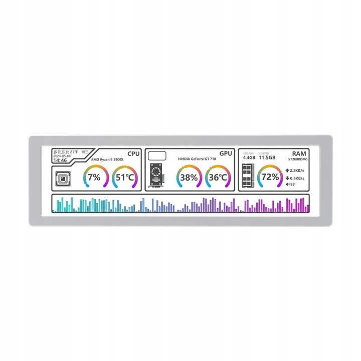 Монитор USB 8.8" WaveShare, IPS, 1920x480px, сребрист, пълен комплект