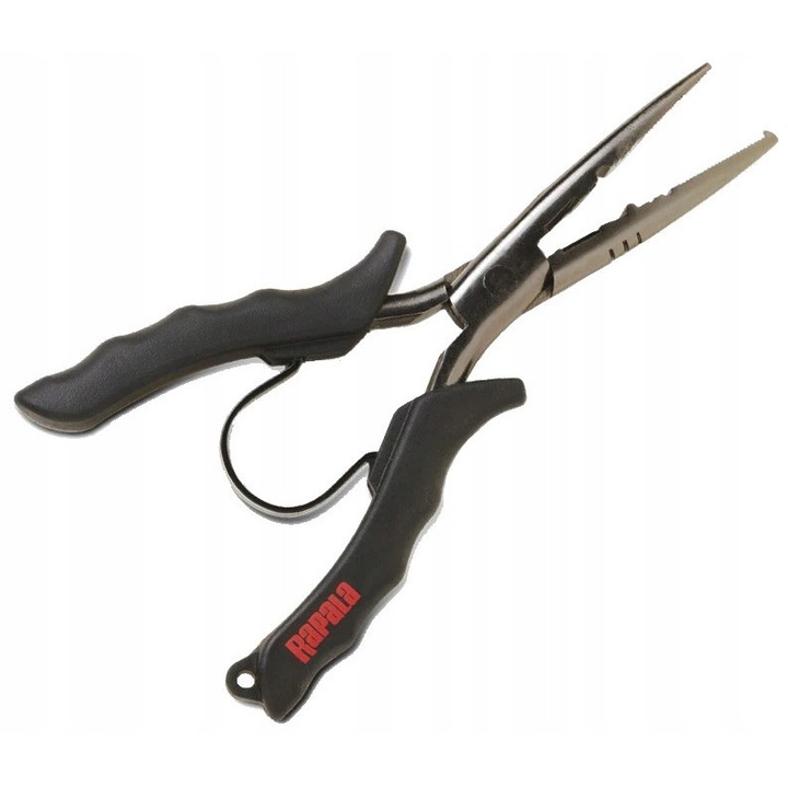Cleste universal de pescuit Rapala, 16.5 cm, din otel inoxidabil, cu manere Soft Grip, multifunctional