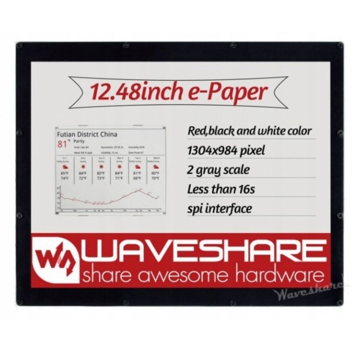 Модул e-Paper 12.48" WaveShare, 3 цвята, 1304x984 px, с дисплей