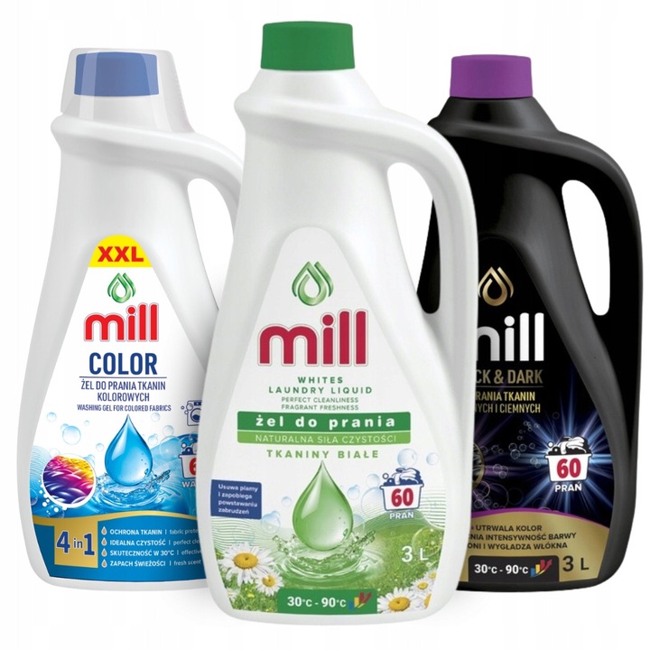 Mill Profesional mosószer szett, 9l, 180 mosás, színes ruhákhoz, hatékony 30°C-on