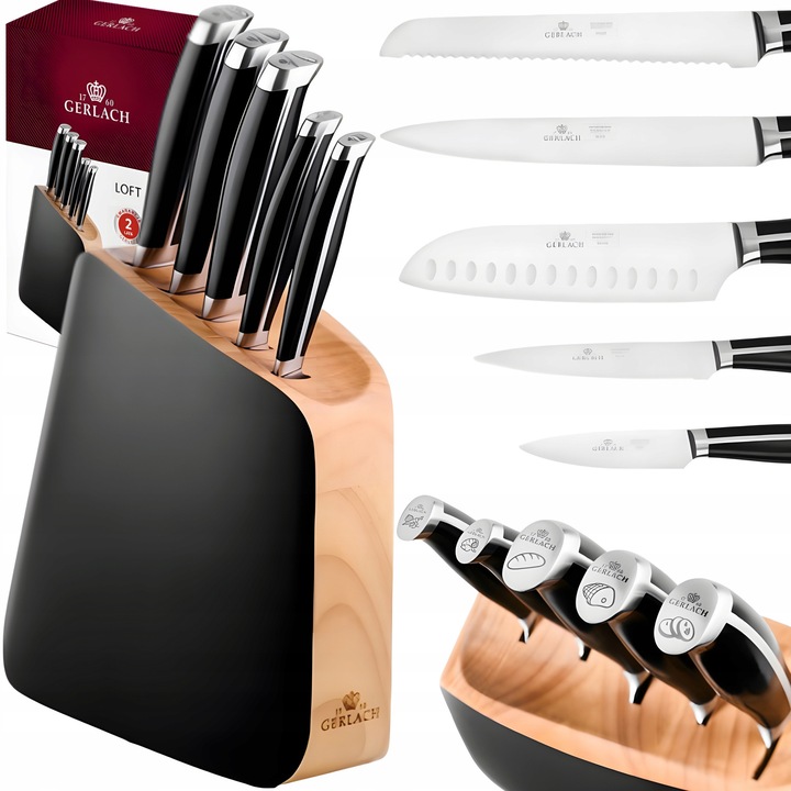 Set de cutite in bloc LOFT, Gerlach, 5 piese, otel inoxidabil, negru