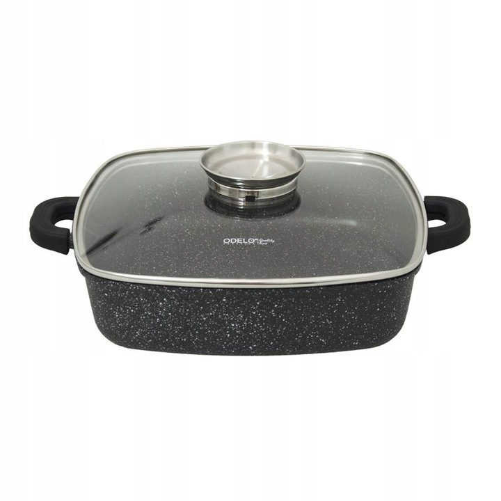 Oala Serey 28cm, 3,5L, neagra, cu capac din sticla