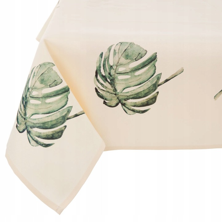 Obrus decorativ Botanic Monstera 160x280cm, ecru-verde