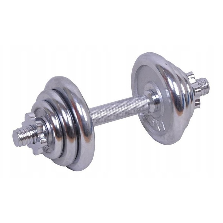 Set Haltere cu Sztanga Chromata 10 kg SPARTAN, 2 x 2,5 kg, 2 x 1,25 kg, argintie, 38 cm