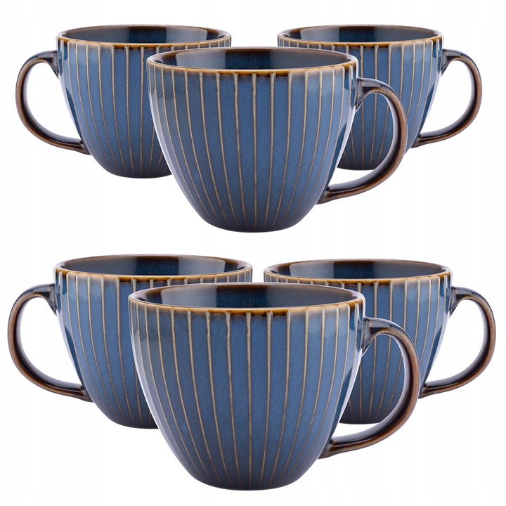 Set 6 cani portelan Reactive Stripes, granat, 450 ml, 9x14,5 cm