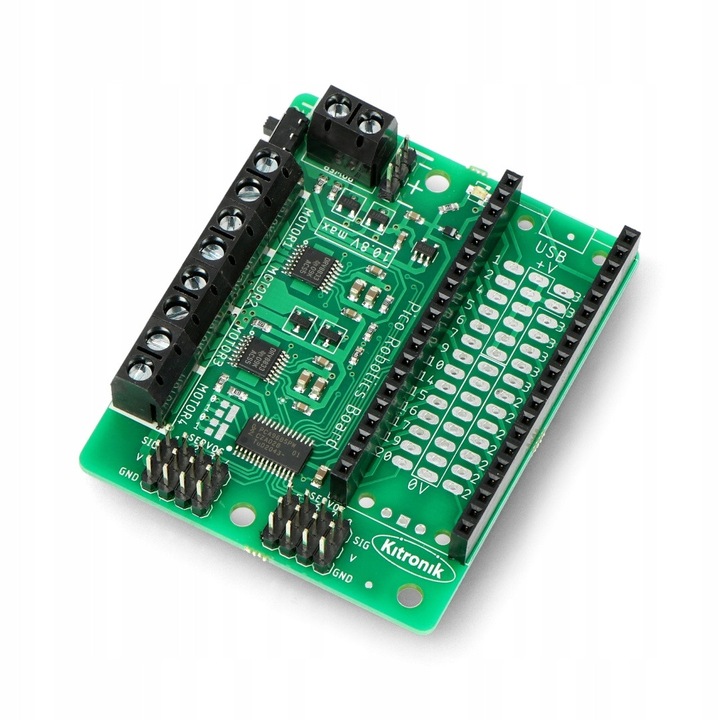 Kitronik Роботизирана платка, модул за Raspberry Pi Pico, 4 DC мотора, 8 сервомеханизма, 68x56x10mm
