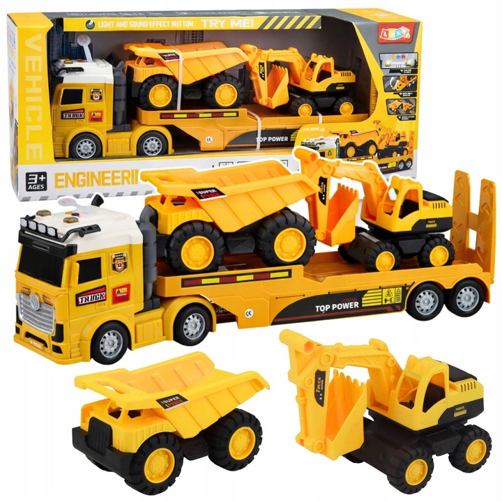 Set utilaje de constructie, LEAN Toys, camion, excavator, galben/negru