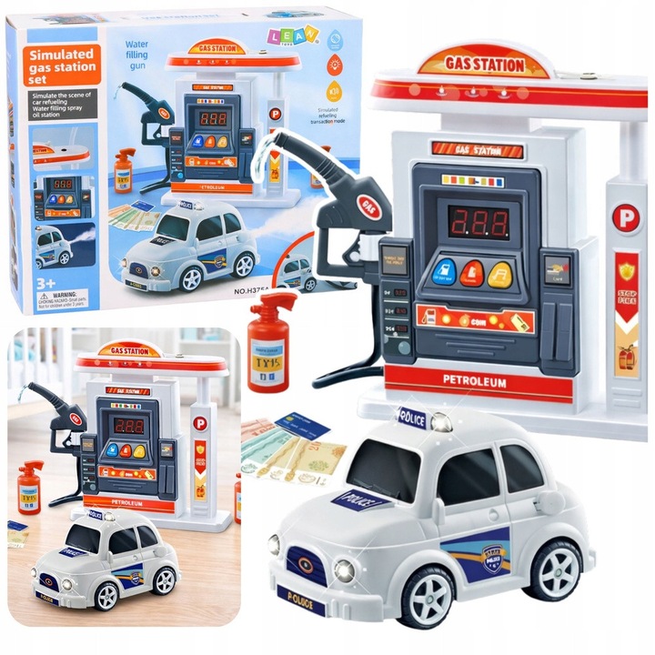 Интерактивна бензиностанция, LEAN Toys, колички, светлини, звуци, многоцветна