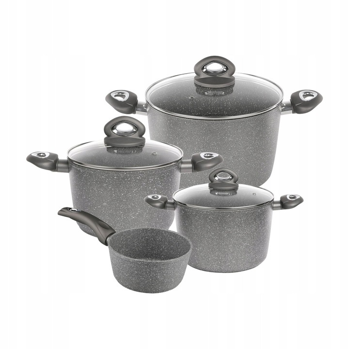 Set 3 oale aluminiu Valdinox Rock, negru, cu capac, pentru toate tipurile de plite, non-stick