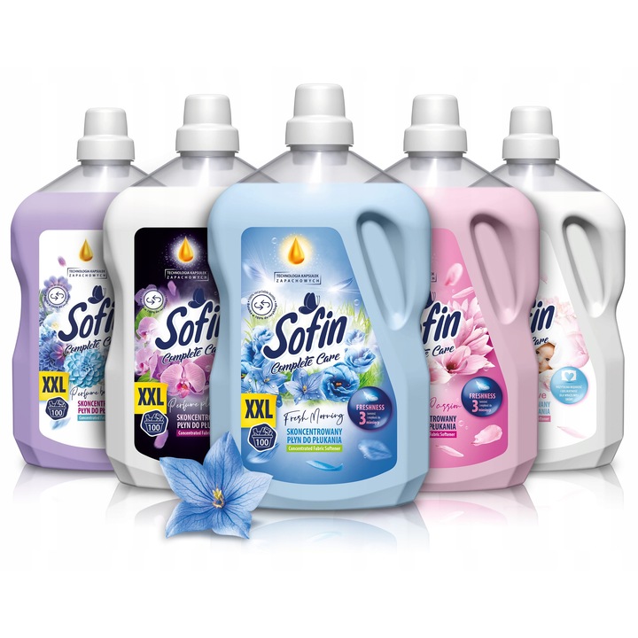 Комплект балсам за пране Sofin Complete Care, 5 x 2,5L, Floral Passion, Sensitive, Perfume Pleasure, Fresh Morning, Perfume Bouquet, 100 изпирания