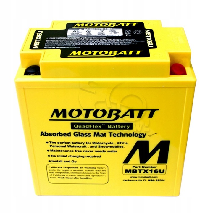 Akumulator MotoBatt MBTX16U AGM 12V, 19Ah, 250CCA, dimensiuni 151x87x161mm