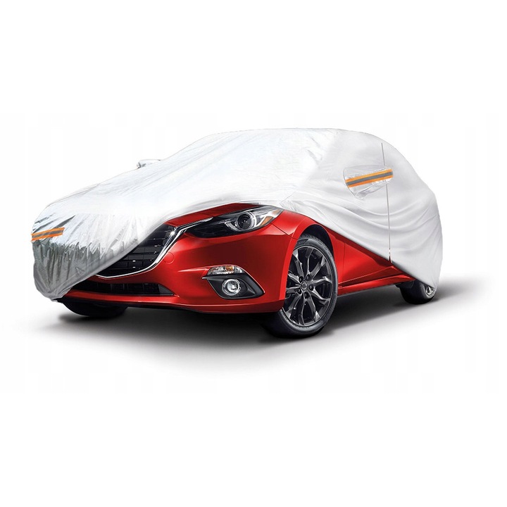 Husa auto AMIO, M 430x165x120cm, material rezistent, 6 benzi reflectorizante, alb