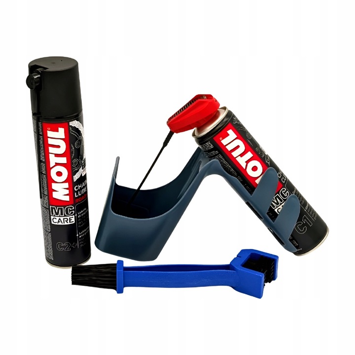 Set de intretinere lant motocicleta Motul C1+C2+, spray 400ml, perie, recipient