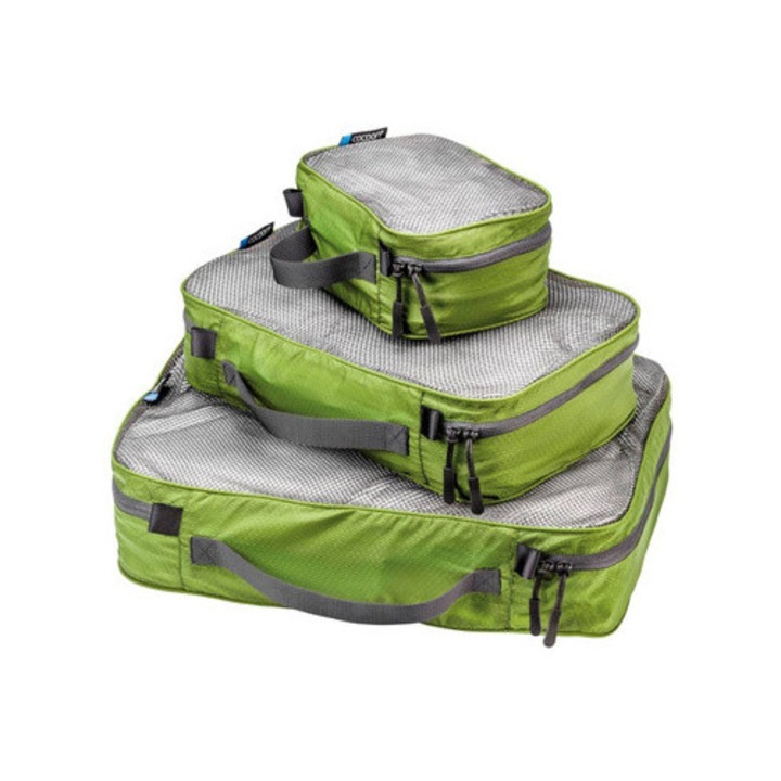 Set organizatoare de calatorie Cocoon Ultralight Packing Cubes, nylon Hexagonal Ripstop 20D, 16x12x8cm, 28x18x8cm, 35x26x8cm, verde olive