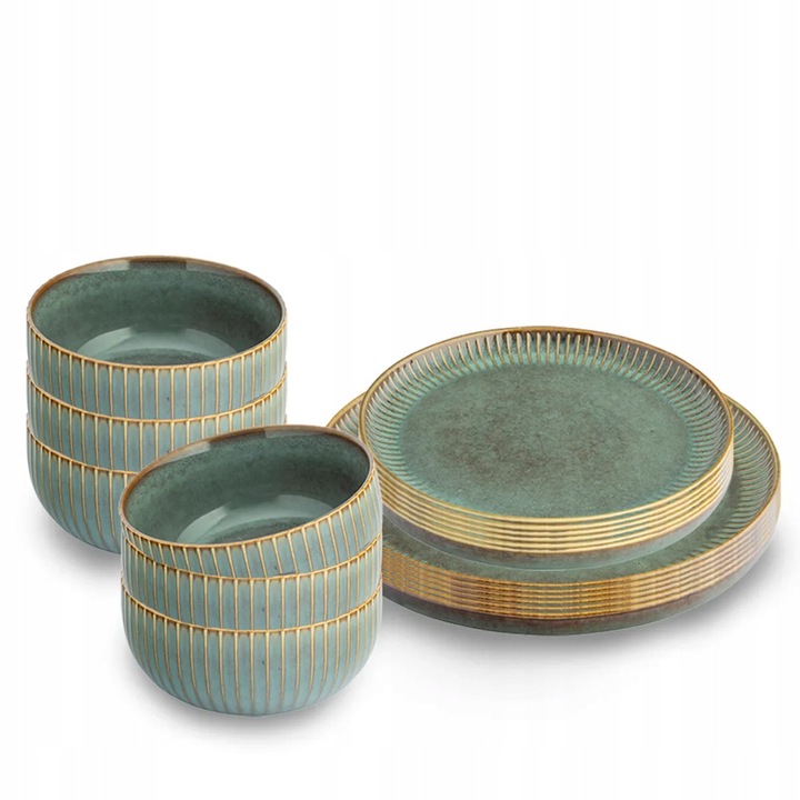 Комплект весел порцелан Altom Design Reactive Sage, 24 части, цвят градински чай, 26x2.4см
