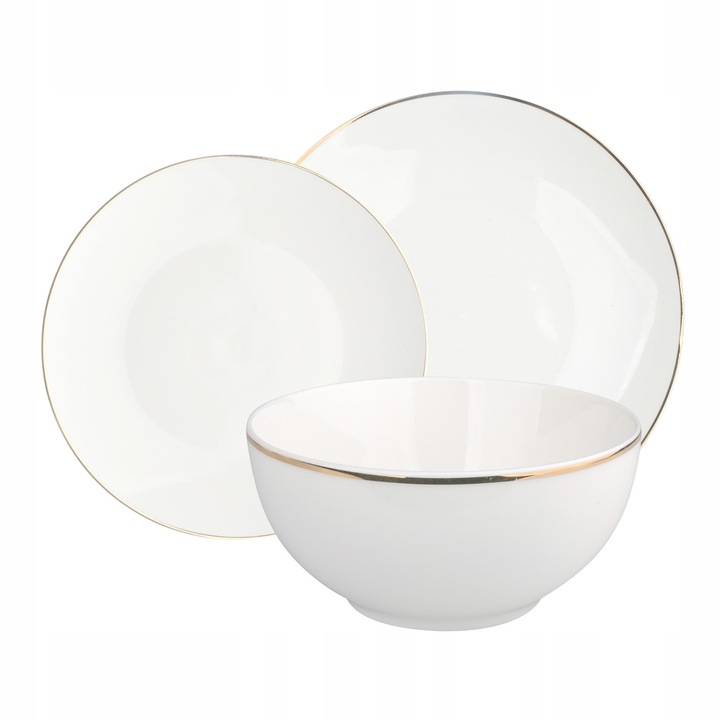 Set de masa pentru 12 persoane, Altom Design Bella Zlota Linia, 36 elemente, crem cu auriu, portelan