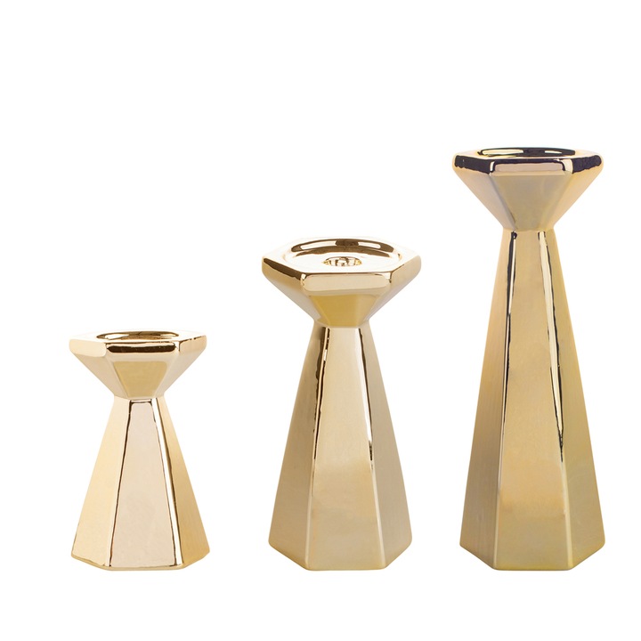 Комплект 3 поставки за свещи, Altom Design, доломит, златист, размери: 24,5x9см, 17,5x9см, 13x9см