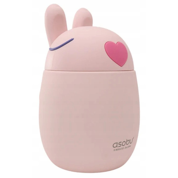 Termos pentru copii Asobu Bestie Foodie 0,6 l, design simpatic, inox, 12,7x12,7x17,8 cm