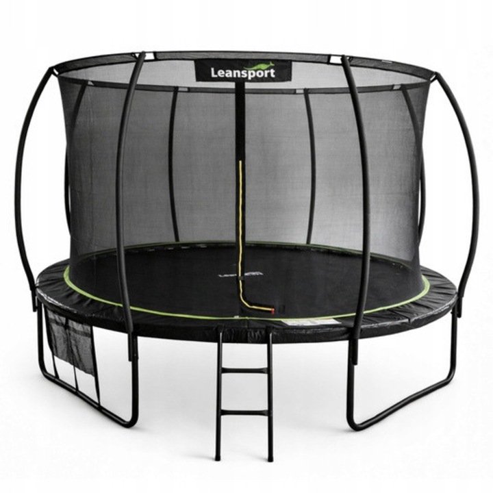 Trampolina 427 cm, Leansport, cu plasa de siguranta, structura din otel, rezistenta la intemperii, negru-verde