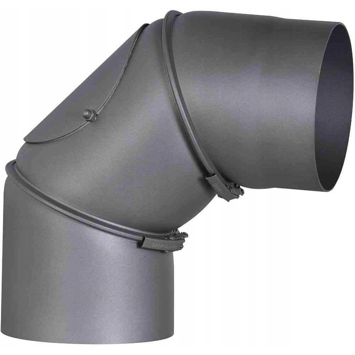 Colan de teava pentru soba FireFix RD150/B, 150 mm, reglabil 0-90 grade, cu usi de curatare, negru