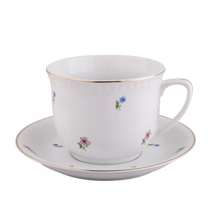 Cana cu farfurie set, Wieden, 0,3l, alb, decor floral, Lubiana