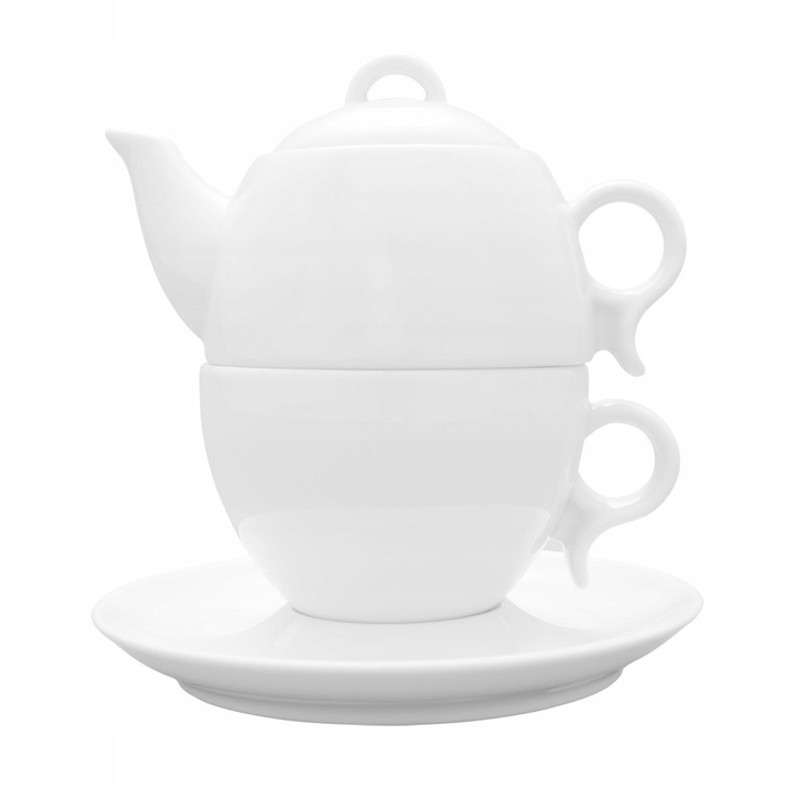 Teáskanna szett 300ml, bögre 280ml, tányér 16,5cm, Lubiana, fehér