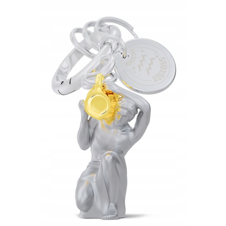Metalmorphose 3D unisex kulcstartó, Vízöntő csillagjegy, rozsdamentes acél, 3,5 cm, újrahasznosítható készlet