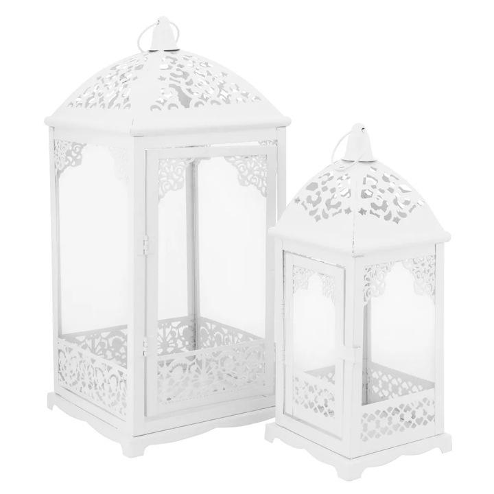 Комплект 2 декоративни свещника, Altom Design, бял, 12x12x31см, 18x18x42см