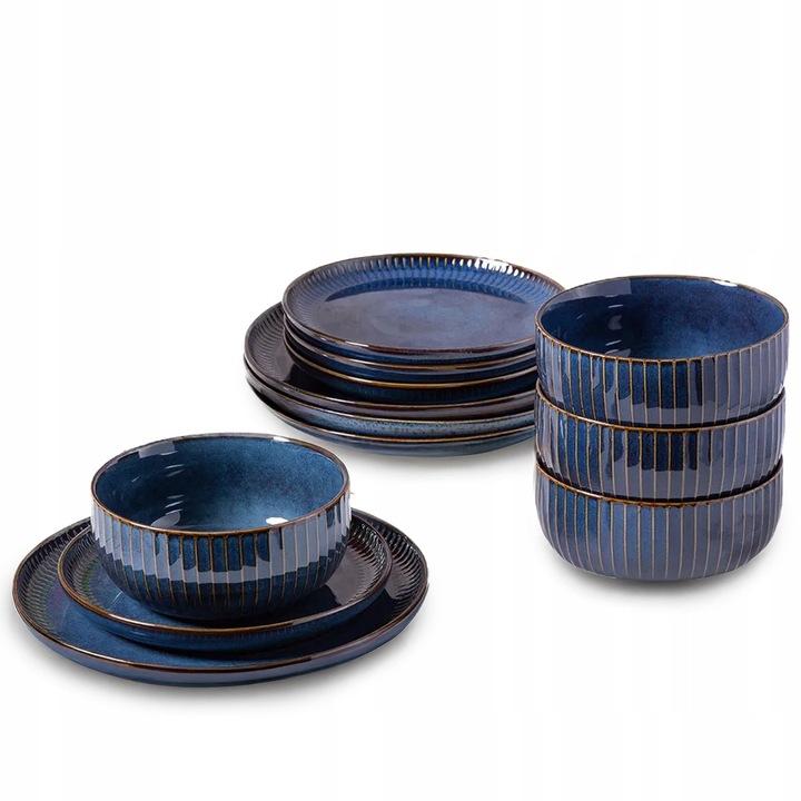 Set servicii de masa 12 piese Reactive Stripes, granat, portelan, pentru 4 persoane