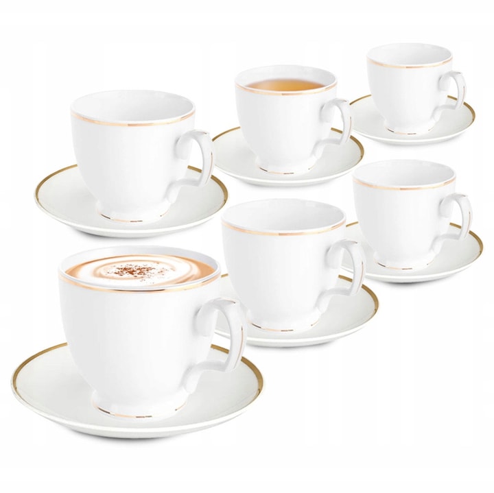 Set 6 cani cu farfurii 350ml MariaPaula alb-auriu, 8x17cm