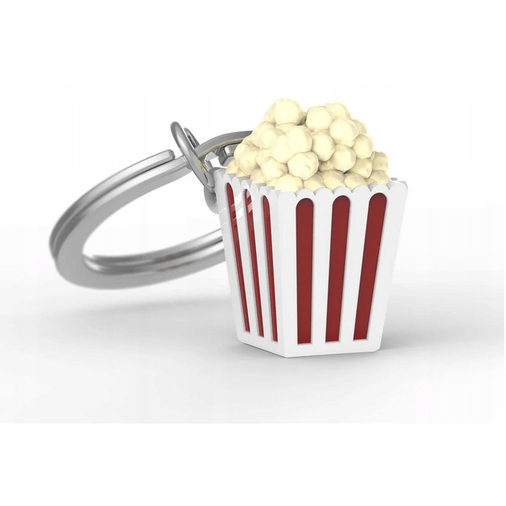 Metalmorphose 3D popcorn kulcstartó, fehér és piros, 3,5x1,3x7,8cm