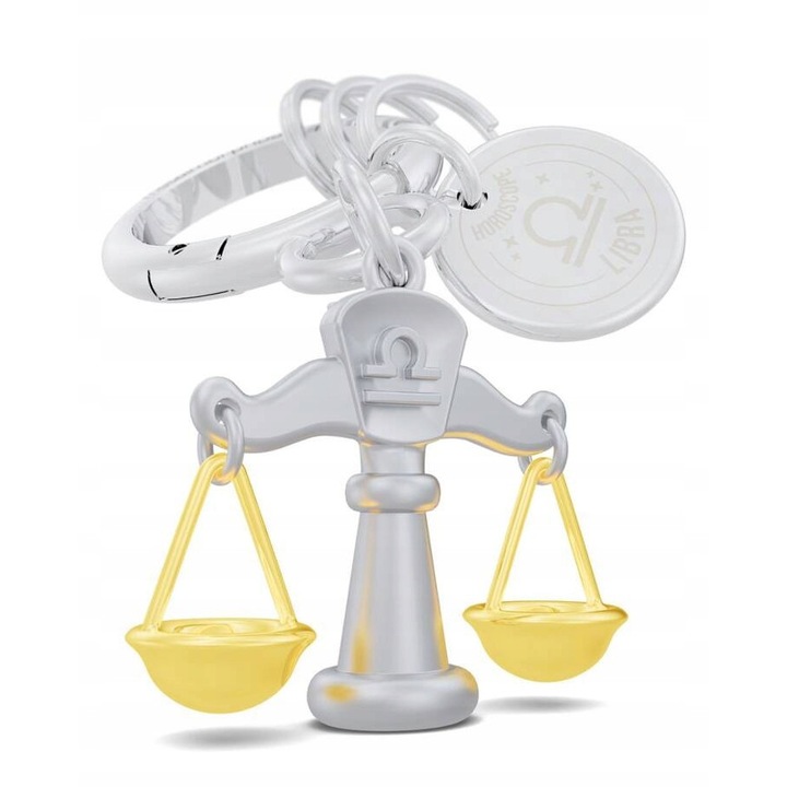 Metalmorphose 3D unisex kulcstartó, Mérleg csillagjegy, rozsdamentes acél, 3,5 cm, környezetbarát szett